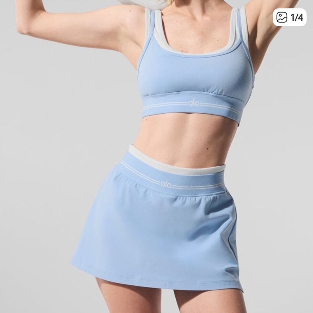 ALO Yoga airbrush Blue Sports Bra skirt set XS